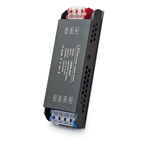 BRIMETI Transformador 220 V a 24 V 100 W 4,16 A LED Driver, fonte de alimentação ultra fina 220 V a 24 V DC Driver de baixa tensão controlador LED tensão constante