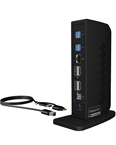 ICY BOX Docking Station USB 3.0/USB-C (11 em 1) com 2 x HDMI e 2 x DP (4K 60Hz), 6 x USB 3.0 HUB, Gigabit Ethernet, DisplayLink, Dock Station portátil, IB-DK2252AC