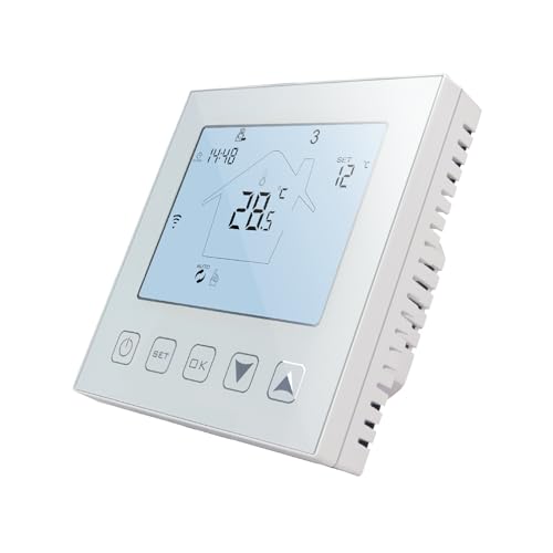 KETOTEK WiFi Termostato aquecimento piso radiante elétrico 16A com onda compatível com Alexa, inteligente cronotermostato termostato ambiental programável 220 V tuya/Smart Life App Control branco