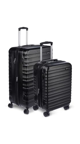 Amazon Basics - Mala de viagem rígida giratória, Preto, Conjunto de 2 unidades