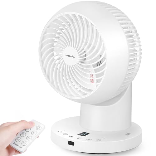 LeaderPro Ventoinha de mesa, 4 velocidades, ventilador turbo potente circulação, controlo remoto, silencioso, ar para quarto sala de estar, cozinha escritório, branco