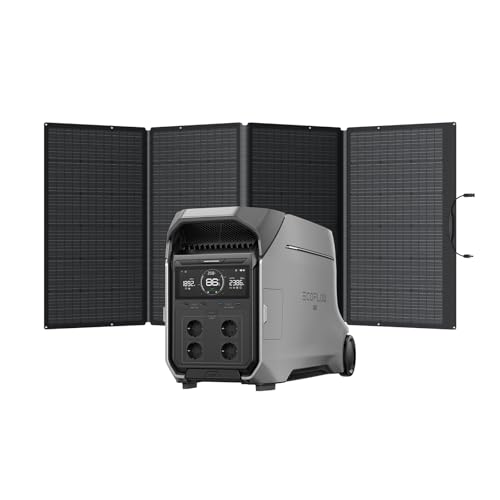 Estação elétrica portátil EF EcoFlow DELTA Pro 3 com painel solar de 400 W, bateria LFP de 4096 Wh, capacidade extensível até 12 kWh, potência de saída de CA de 4000 W, gerador solar