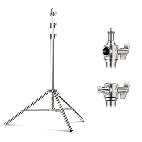 NEEWER Suporte de luz de aço inoxidável de 7,2 pés / 2,2 m suporte de tripé de fotografia resistente com mola acolchoada com adaptador de parafuso universal de 1/4" a 3/8"