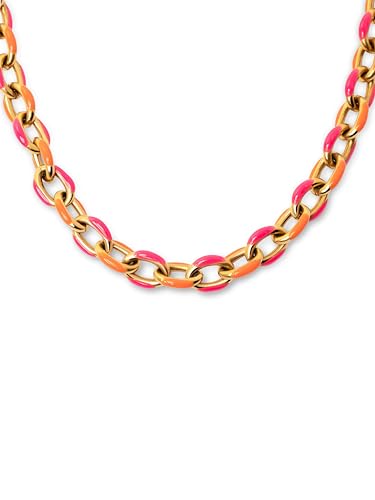 SINGULARU - Colar Link - Corrente em aço ou aço banhado a ouro com detalhes de namel, comprimento de 40 cm + 5 cm de extensão - jóias para mulher - vários acabamentos
