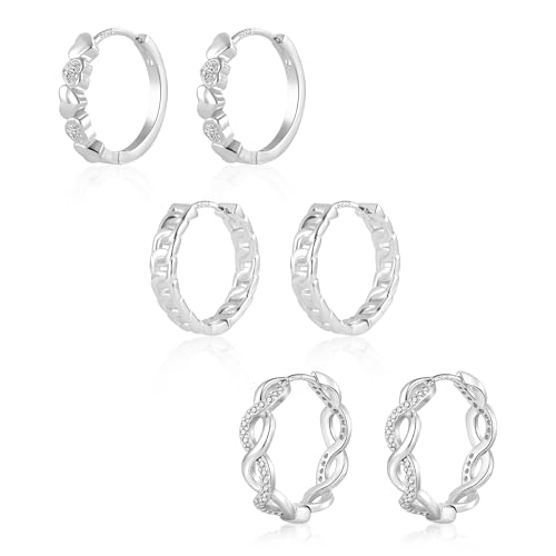 ALEXCRAFT 3 pares brincos mulher prata 925 banhado a ouro 14 K, brincos de aço inoxidável mulher, conjunto de brincos para mulher dourados presentes jóias festa