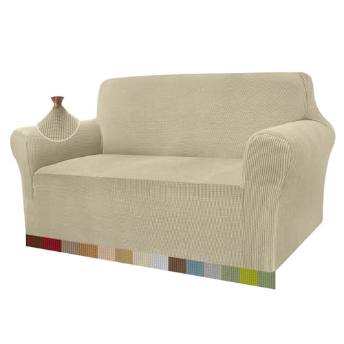 Granbest Capa de sofá de alta elasticidade, moderna capa de sofá jacquard elástico para salão, proteção para cães e animais de estimação, 2 lugares, cor caqui