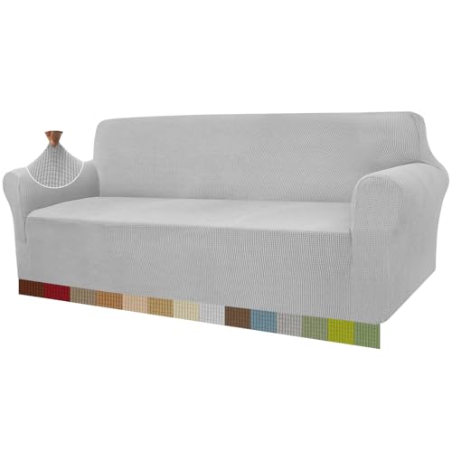 Granbest Capa de sofá de alta elasticidade, moderna capa de sofá jacquard elástico para salão, proteção para cães e animais de estimação, 4 lugares, cinzento prateado