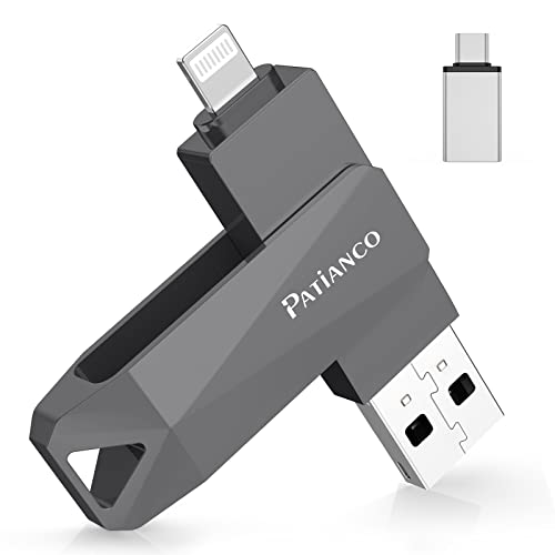 Patianco Pendrive USB para iPhone (MFi certificado) 512 GB memória externa USB 3.0 para iPad 3 em 1 Flashdrive Photostick com proteção por senha para iPad/OTG Android/Mac/PC, preto