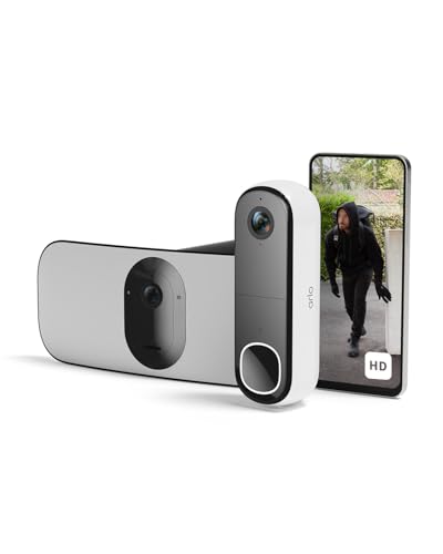 Arlo Vídeo porta sem fios HD e Floodlight câmara 2K WiFi sem fios preta - proteção inteligente para casa, visão noturna, deteção de movimento, áudio bidirecional, compatível com Alexa