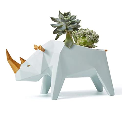 Amoy-Art Vasos de plantas suculentas flores figura rinoceronte decorativa animal escultura presente moderno estátua interior salão arte resina decoração de casa 18 cm