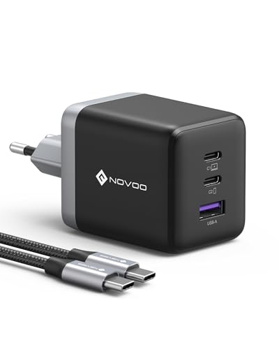 NOVOO Carregador USB C, carregador de 100 W com cabo USB-C PD, GAN 3 portas rápido para MacBook Pro, DELL XPS 13, iPad Pro, iPhone, Galaxy S24 Ultra