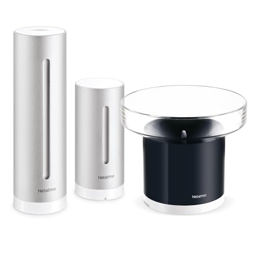 Netatmo Estação meteorológica interior exterior com sensor sem fios pluviómetro, humidade, qualidade ar, compatível com Alexa, HomeKit, níveis de ruído interior, pressão barométrica, NBU-NWS-NRG-EU