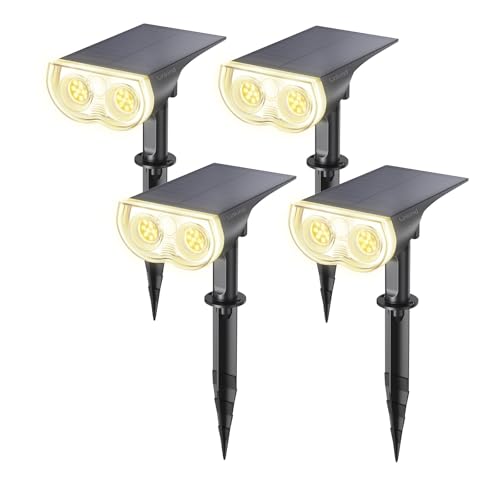 Linkind Luzes solares LED para exterior e jardim, holofote solar com sensor de luz, branco quente, 3000 k 650 lm, lâmpada solar impermeável IP67 para iluminação de caminhos, pátio, terreza e campismo