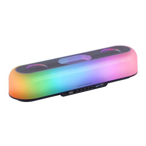 Mars Gaming MSB-Orb, Altifalante portátil barra de som de 20 W, iluminação Orbilight RGB de 360º, Soundbar com sistema de driver tripla, altifalantes Gaming Bluetooth 5.3 / USB/MicroSD/AUX/FM, preto