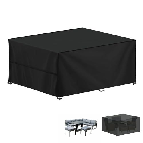 LAMUNI Capa para móveis de jardim, 210 x 140 x 80 cm, capa de mesa exterior impermeável, capa protetora para conjuntos de móveis e jardim, tecido Oxford 420D, anti-vento, retangular