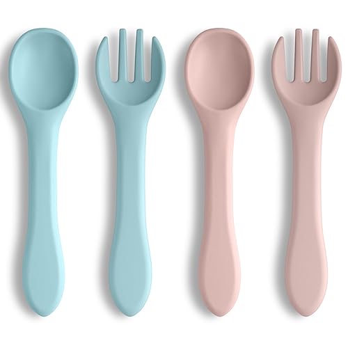 Vicloon Colher e garfo de silicone, 4 peças conjunto de colher e garfo para crianças, louça de aprendizagem para crianças, colheres e garfos para crianças e adultos bebé