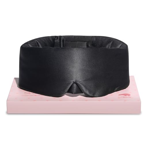 LitBear Anti-face de seda para dormir de lado, máscara para mulheres e homens, 100% seda de amoreira pura de 22 mommes, faixa para os olhos de seda acolchoada com diadema ajustável, Preto, 1 unidade