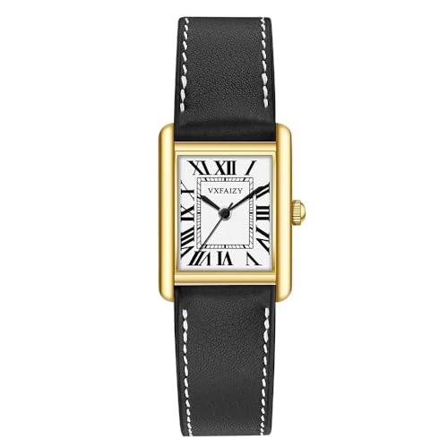 VXFAIZY Relógio feminino retangular números romanos vintage correia couro