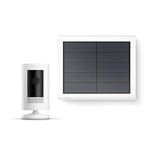 Ring Cámara exterior solar (Stick Up Cam) | Cámara de vigilancia wifi HD para tu domicilio con vídeo 1080p HD, comunicación bidireccional, instalación fácil | 30 días gratis de Ring Home