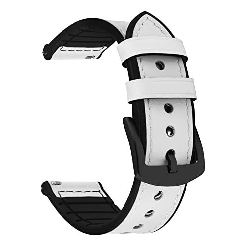 Fullmosa Correia de relógio de libertação rápida 22 mm 20 mm, bandas de couro híbridas de silicone para Samsung Galaxy Watch/Huawei Watch/Garmin Forerunner/Amazfit, Branco, 20 mm, pulseira