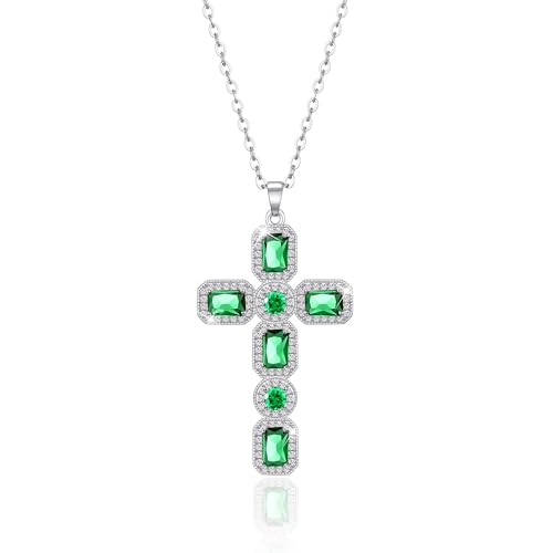 Linawe Colar de corrente cruzada para mulher, pingente de corrente de cristal com pedra natal de diamante simulado, joalharia de moda disponível em ouro, prata e ouro rosa
