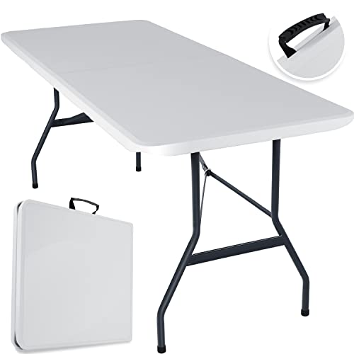 KESSER® Mesa dobrável de plástico 183 x 76 cm para campismo, festa, jardim, terraço e varanda, 6 pessoas, com alça, branco