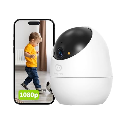 Beans View Câmara interior para segurança, visão noturna colorida, visão de 360°, câmara Wi-Fi para animais de estimação/cães/gatos, 1080P, deteção humana, auto-rastreamento, trabalhar com a Alexa