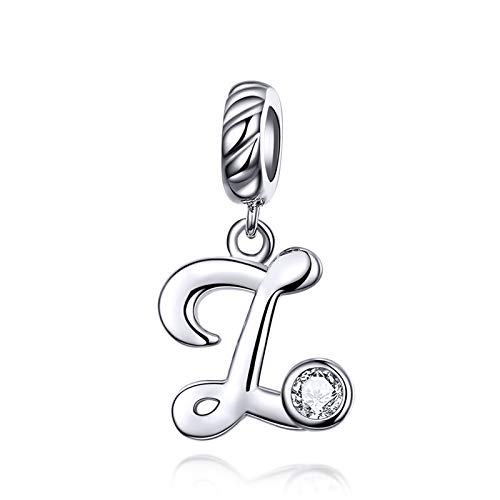 LaMenars Letras pendentes de alfabeto A-Z contas encantos originais prata de lei 925 com zircônia cúbica para Pandora e Europeu pulseiras braceletes colares para mulher