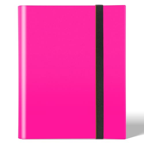 Álbum de cartões colecionáveis, álbum de recortes 432, 24 páginas, 18 bolsos por página, pasta impermeável por correia elástica que evita que o cartão caia, (rosa vermelho)