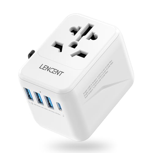 LENCENT Adaptador de viagem universal, carregador internacional com 3 portas USB e carregamento PD tipo C para telemóvel, portátil, adaptador de tomada de viagem para mais de 200 países (EUA, EU AUS),