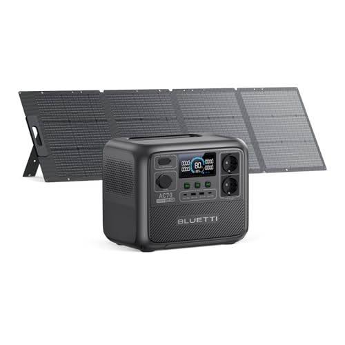 BLUETTI AC70 Gerador solar com painel solar de 200 W (envio separadamente), 768 Wh LiFePO4, 2 saídas CA de 1000 W (Power Lifting 2000 W), 100 W Type-C, carregamento rápido de 0-80 % em 45 Min, para V