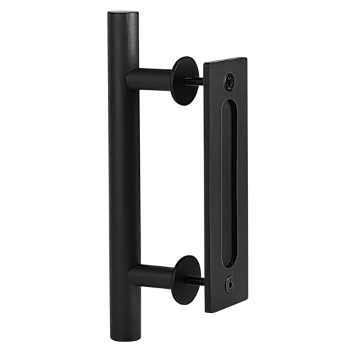 DBREAKS 30 cm Puxador de porta de correr preto, maçaneta de porta celeiro, maçanetas portas interiores, maçaneta porta exterior, com acessórios de montagem