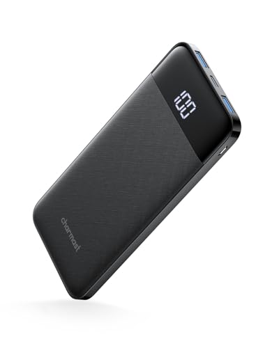 Bateria externa 10400 mAh Power Bank USB C 5 V/3A com LED ecrã bateria portátil Charmast Ultra Slim Powerbank 2 entradas e 3 saídas compatível com iPhone 15 14 Samsung Huawei iPad