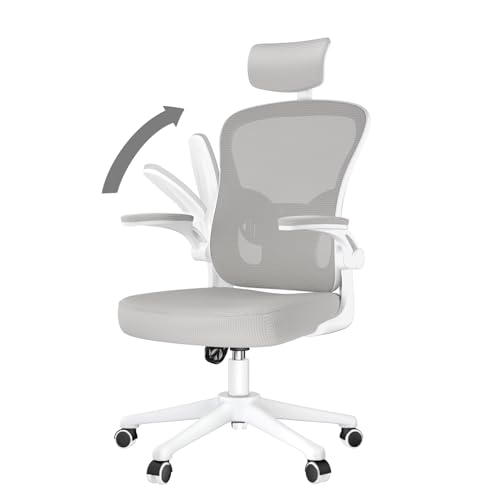 rattantree Cadeira de escritório ergonómica com encosto de cabeça ajustável, cadeira de secretária com suporte lombar, encosto respirável, apoio de braços rebatível, cadeira de computador para