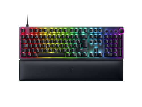 Razer Huntsman V2 (Purple Switch) - Teclado ótico para jogos praticamente sem latência (repousa palmas, comandos, 4 teclas multimédia, tampas de teclas Doubleshot PBT) teclado espanhol - preto