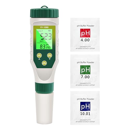 Homcoice Medidor PH 5 em 1, PH EC TDS temperatura medidor de saúde com ecrã simultâneo inovador três dados, medidor de sal piscina IP67 impermeabilidade, TDS PH testador água com função ATC
