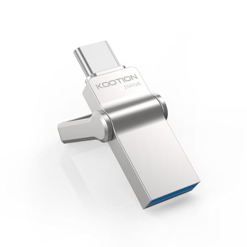 KOOTION Memória USB Tipo C 256 GB 2 em 1 memória flash USB 3.0 USB A & Tipo C chave impermeável mini Pendrive USB C UDP-Tech USB C OTG chave portátil para computador Mac Smartphone Tablet (prata)