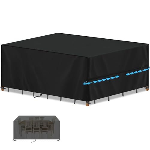 SIMPHAUS Capa mesa exterior impermeável capa móveis de exterior capas móveis jardim exterior anti-UV Oxford 420D capa exterior móveis jardim cobertura móveis exterior 320 x 180 x 90 cm