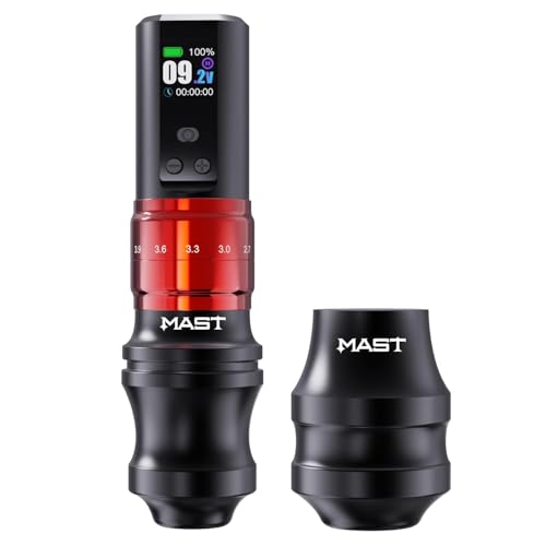 Mast Fold2 Pro Pen máquina de tatuagem rotativa sem fios tatuagem Gun 7 Stroke Length de bateria 2000 mAh Powerful Motor by Mcore Smart Display Screen para artistas profissionais (RED)