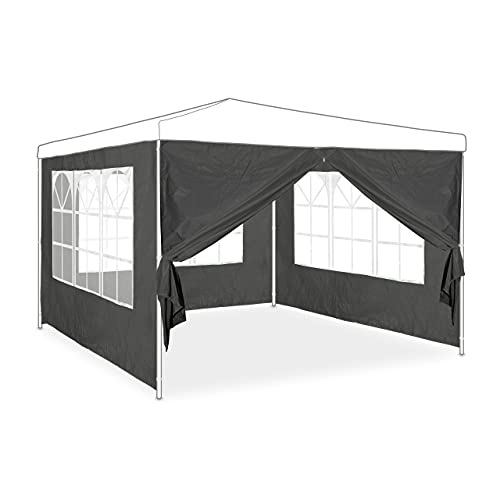 Relaxdays Pavillon Seitenwand Tenda de 4 laterais, cortinas de canteiro com janelas e fecho de correr, impermeáveis, de PVC e poliéster, cinzento, conjunto de 3