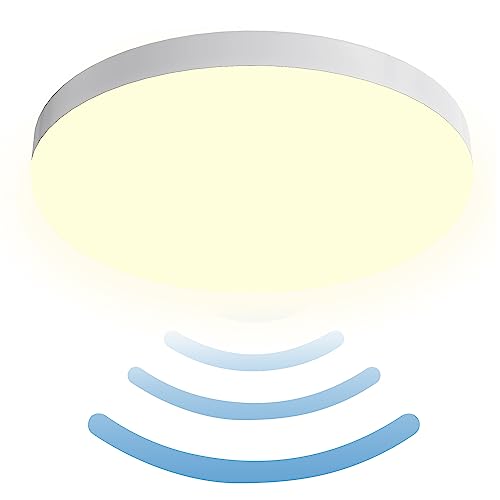 SHYOSUCCE Candeeiro de teto LED, sensor de movimento incorporado, ip65 20w, para escada, varanda, arrecadação, corredor cave, garagem, cozinha de casa de banho (circular)