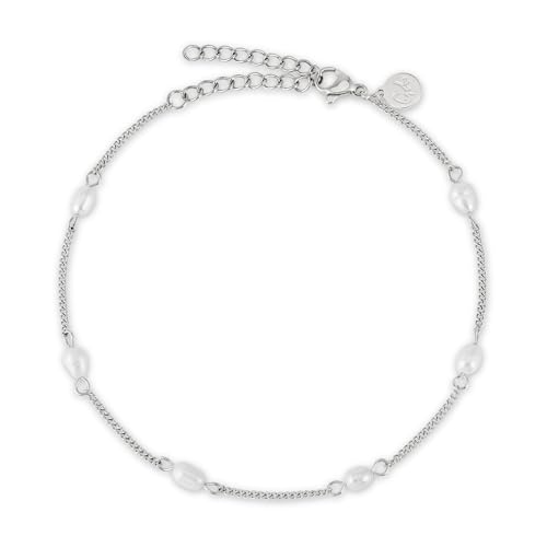 GD GOOD.designs Tornozeleira com pérolas autênticas de água doce - tornozeleira pérolas impermeáveis - tornozeleira ajustável senhora em ouro, prata e ouro rosa