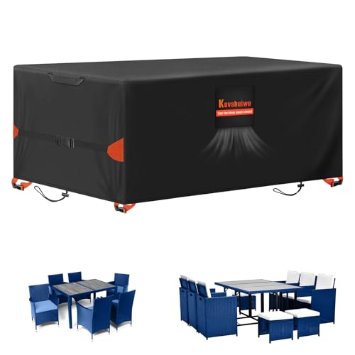 Kovshuiwe Capas para móveis de jardim, capa para móveis 185 x 122 x 74 cm, impermeável, capas para mesas de jardim, tecido Oxford 420D, capa para móveis de vime, à prova de vento, proteção UV