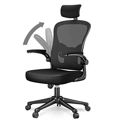 rattantree Cadeira de escritório ergonómica com encosto de cabeça ajustável, cadeira de secretária com suporte lombar, encosto respirável, apoio de braços rebatível, cadeira de computador para