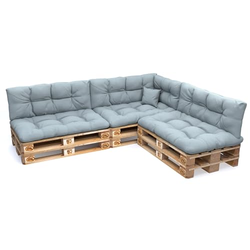 POKAR Conjunto de almofadas aconchadas de 8 peças para europaleses: 3 assento 120 x 80 cm + 3 x encosto 120 x 40 cm + 1 x 60 x 40 cm lateral 1 almofada decorativa 40 x 40 cm, para sofá de paletes, sem