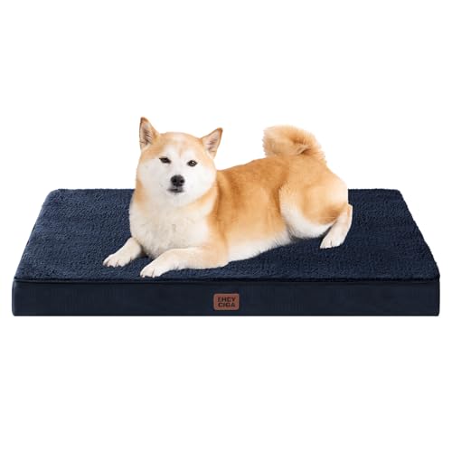 EHEYCIGA Cama cães grande ortopédica, 91 x 69 x 9 cm colchão cão com espuma de caixa de ovos, tapete cão lavável, Dog Bed, azul-marinho