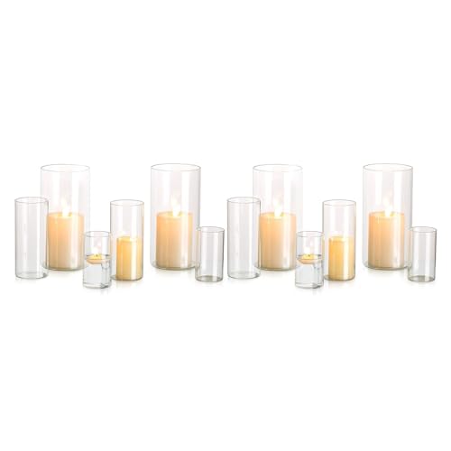 Glasseam Cilindro de vidro para porta-velas Hurricane: Vaso de flores transparente para velas flutuantes de pilar votivo para velas flutuantes para decoração de mesa de sala de jantar, centros (S M +