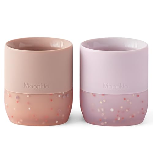 Moonkie Copo para bebé, embalagem de 2 copos de água 4 meses, base ponderada, sem BPA, com marcas de capacidade, copo de silicone para bebé, adequado para máquina de lavar louça e micro-ondas, 2oz