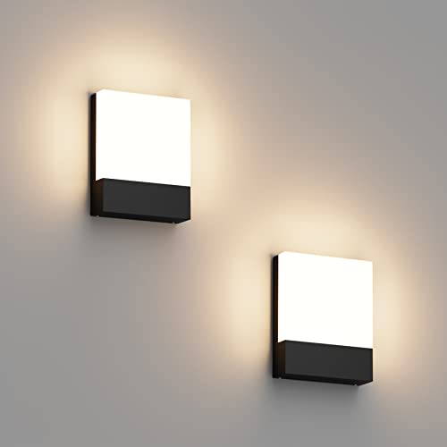 Klighten 2 peças 24 W LED candeeiro de parede exterior/interior, impermeável IP65 preto aplique de parede, luz de parede alumínio para jardins corredor terraço, 1500 lúmen, branco quente 2700 K-3000 K