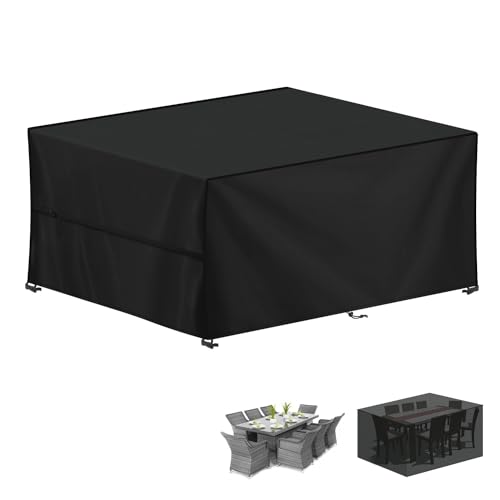 LAMUNI Capa para móveis de jardim, 250 x 180 x 100 cm, capa de mesa exterior impermeável, capa protetora para conjuntos de móveis e jardim, tecido Oxford 420D, anti-vento, retangular